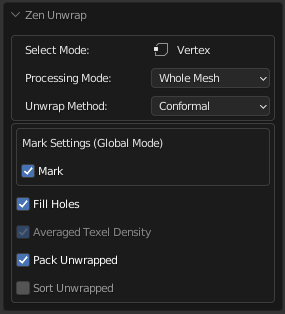 Zen Unwrap Settings