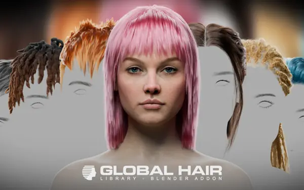 GlobalHair - For Any Character - Hair Library Blender preview by Blendify