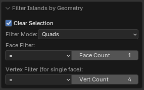 Filter Islands by Geometry Operator Properties