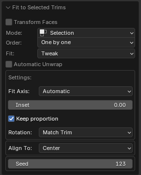 Fit to Selected Trims operator properties
